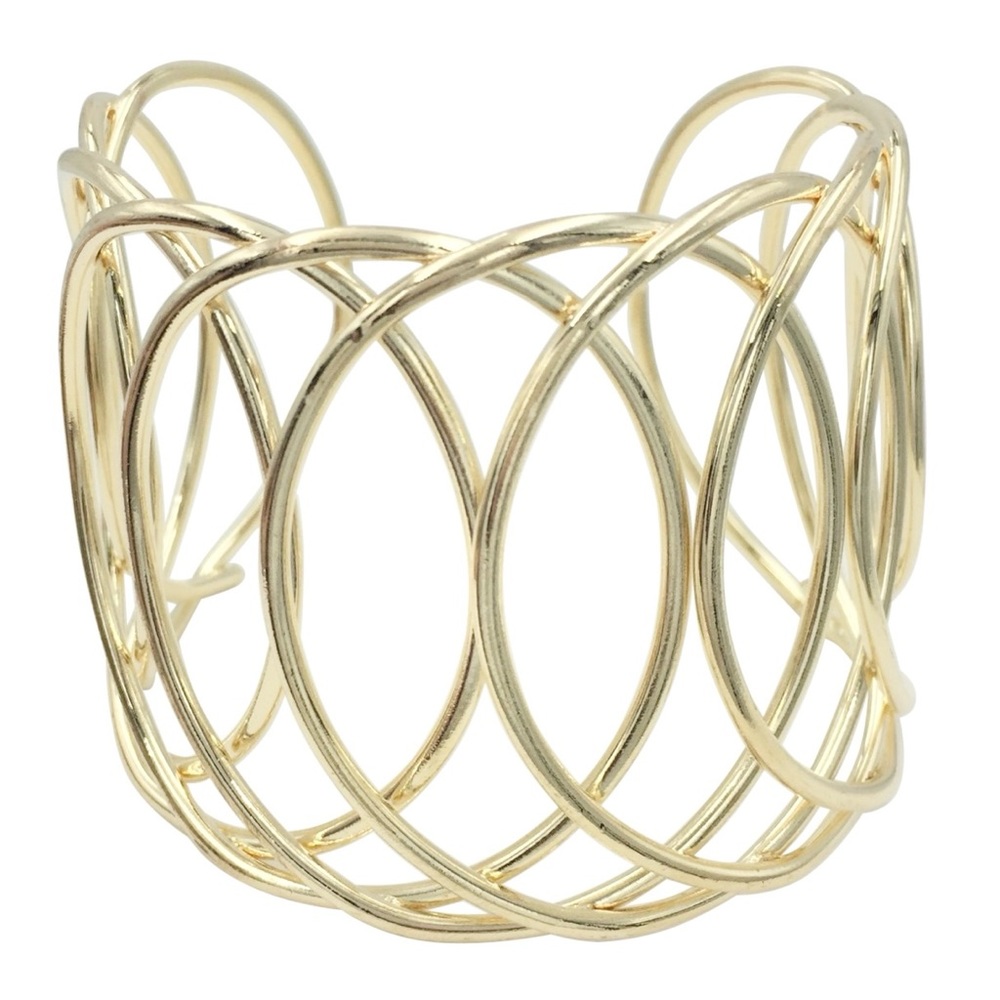 Gold Tone Wide Wire Loop Cuff Bracelet